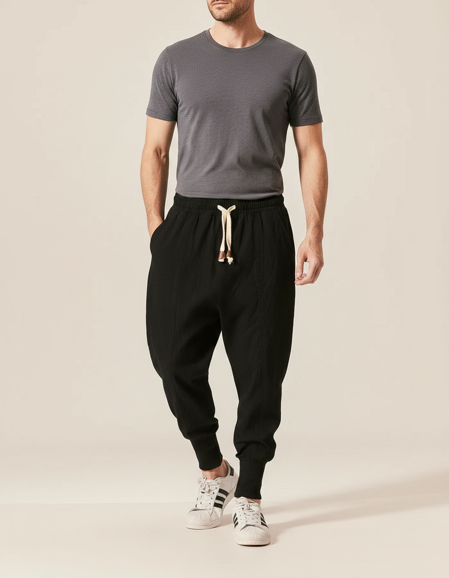 Sarouel Japonais Homme - Noir Lin