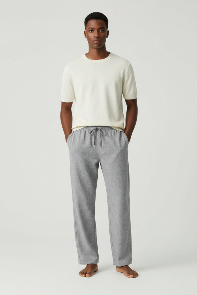 Pantalon Japonais Gris Ample Cordon Tissé Décontracté - Maille