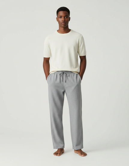 Pantalon Japonais Gris Ample Cordon Tissé Décontracté - Maille