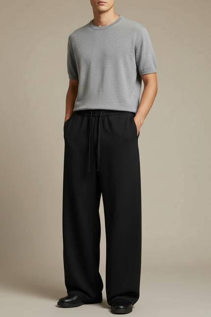 Pantalon Japonais Noir Ample Fluide Cordon Homme - Polyester