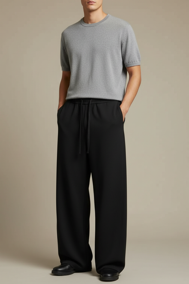 Pantalon Japonais Noir Ample Fluide Cordon Homme - Polyester