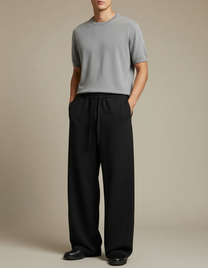 Pantalon Japonais Noir Ample Fluide Cordon Homme - Polyester