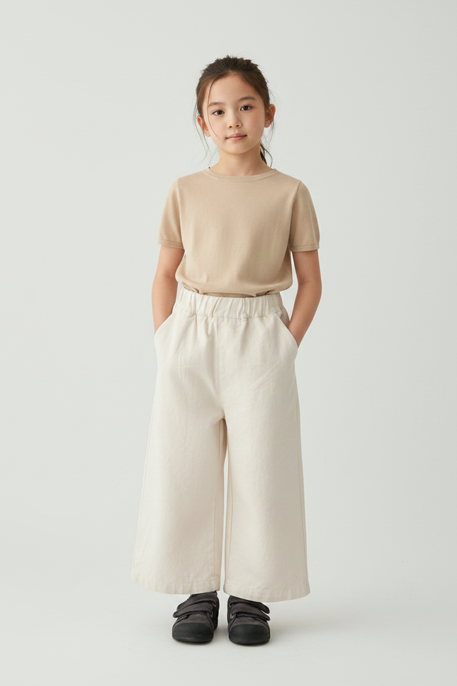 Pantalon Japonais Crème Ample Coton Enfants Uni - Beige