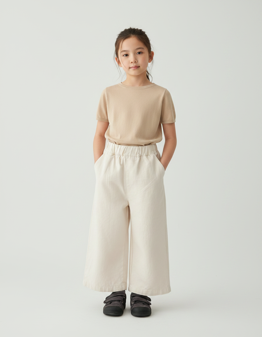 Pantalon Japonais Crème Ample Coton Enfants Uni - Beige