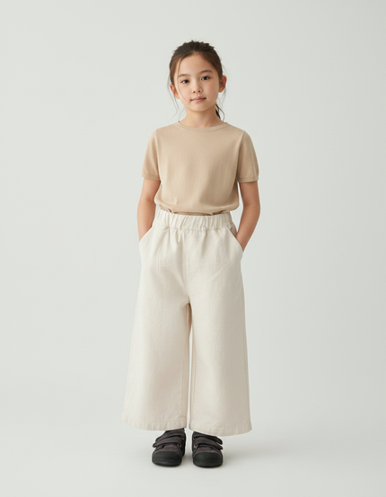 Pantalon Japonais Crème Ample Coton Enfants Uni - Beige
