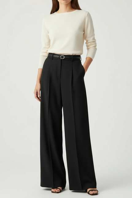 Pantalon Japonais Noir Fluide Ample Élégant Femme - Viscose