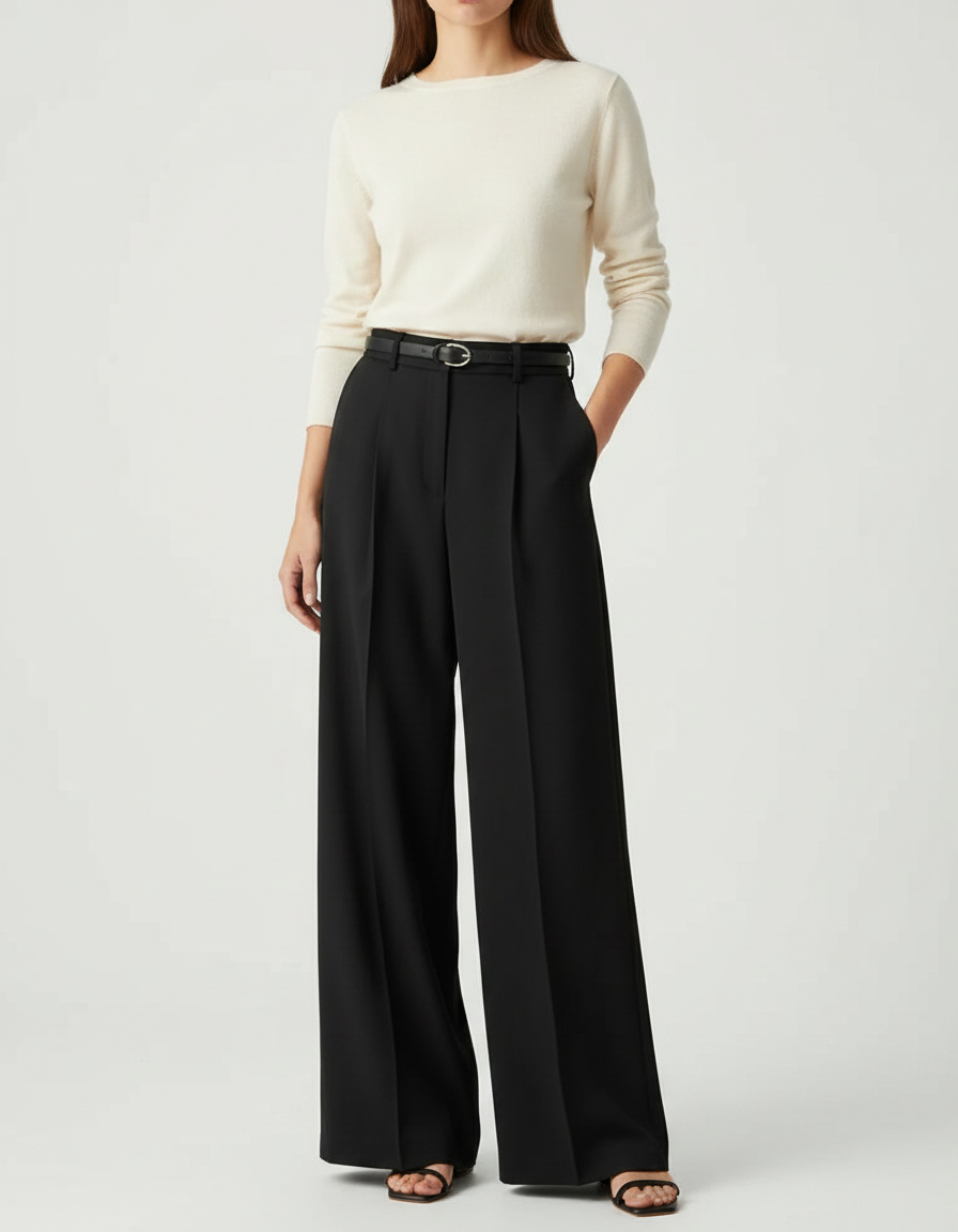 Pantalon Japonais Noir Fluide Ample Élégant Femme - Viscose