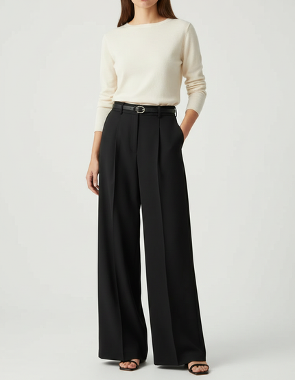 Pantalon Japonais Noir Fluide Ample Élégant Femme - Viscose