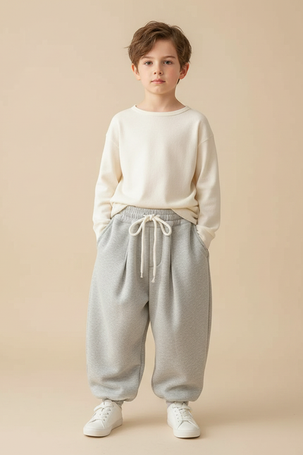 Pantalon Japonais Gris Ample Molleton Enfant Confortable