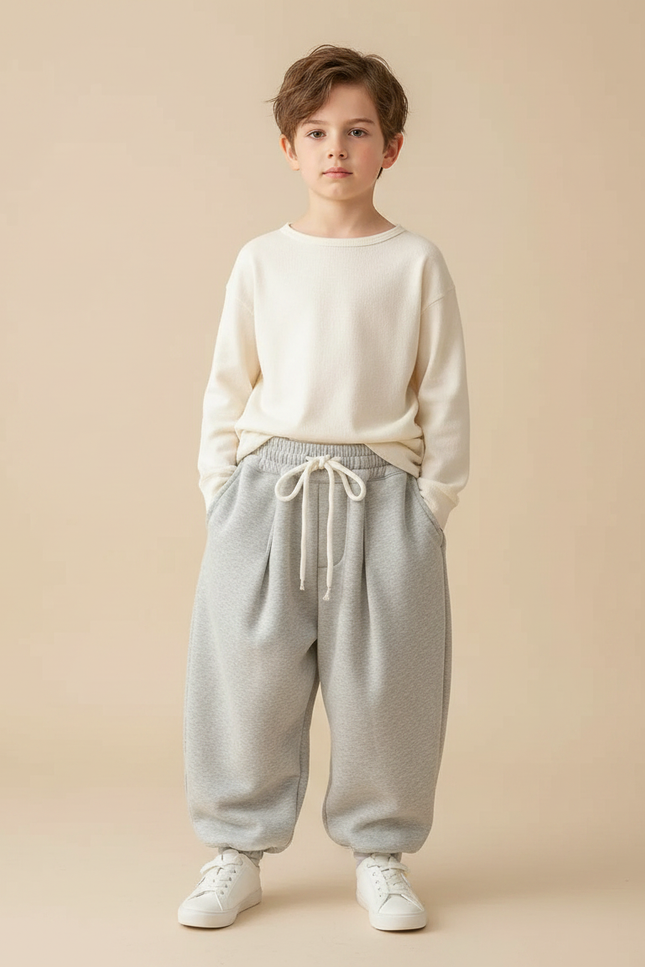 Pantalon Japonais Gris Ample Molleton Enfant Confortable