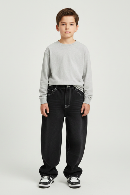 Pantalon Japonais Noir Large Streetwear Garçon Décontracté - Jean