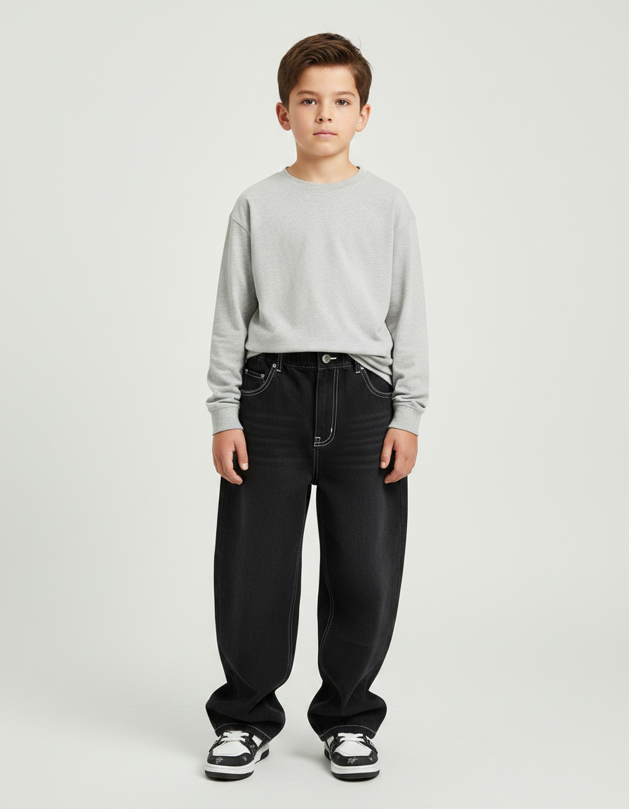 Pantalon Japonais Noir Large Streetwear Garçon Décontracté - Jean