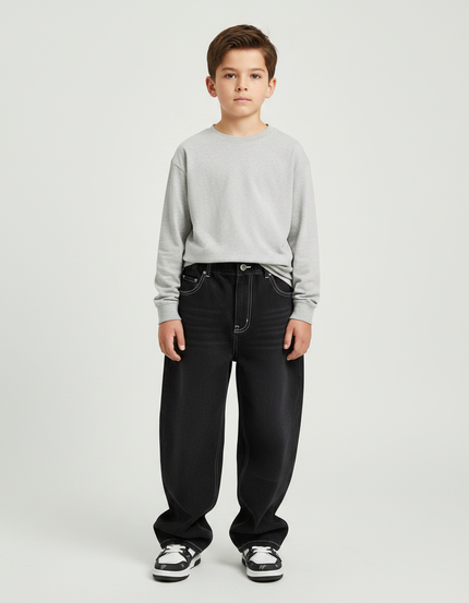 Pantalon Japonais Noir Large Streetwear Garçon Décontracté - Jean