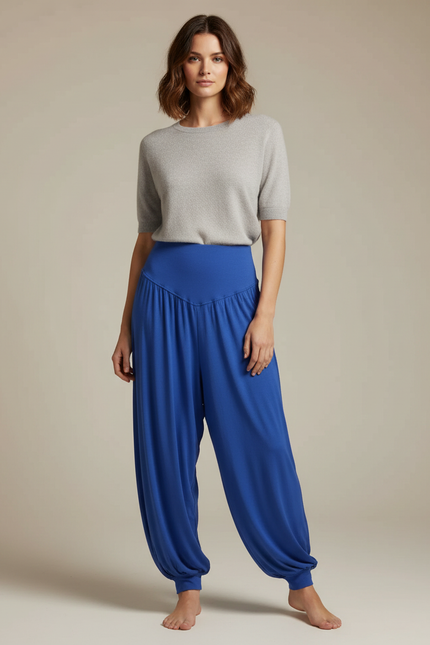 Pantalon Japonais Sarouel Fluide Bleu Confortable Femme - Viscose