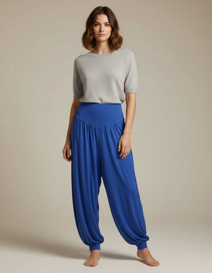 Pantalon Japonais Sarouel Fluide Bleu Confortable Femme - Viscose