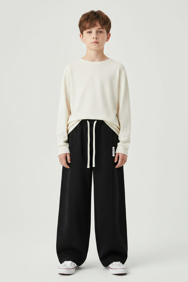 Pantalon Japonais Noir Ample Coton Enfant Uni - Molleton