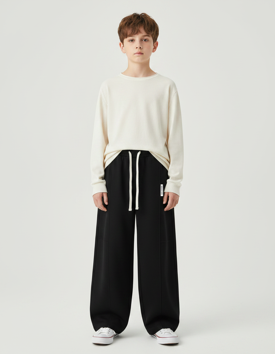Pantalon Japonais Noir Ample Coton Enfant Uni - Molleton