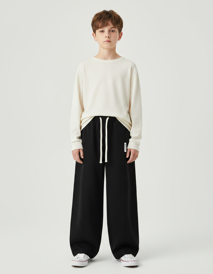 Pantalon Japonais Noir Ample Coton Enfant Uni - Molleton