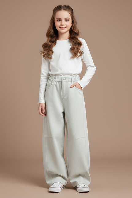 Pantalon Japonais Ample Bleu Ciel Large Fille - Jean