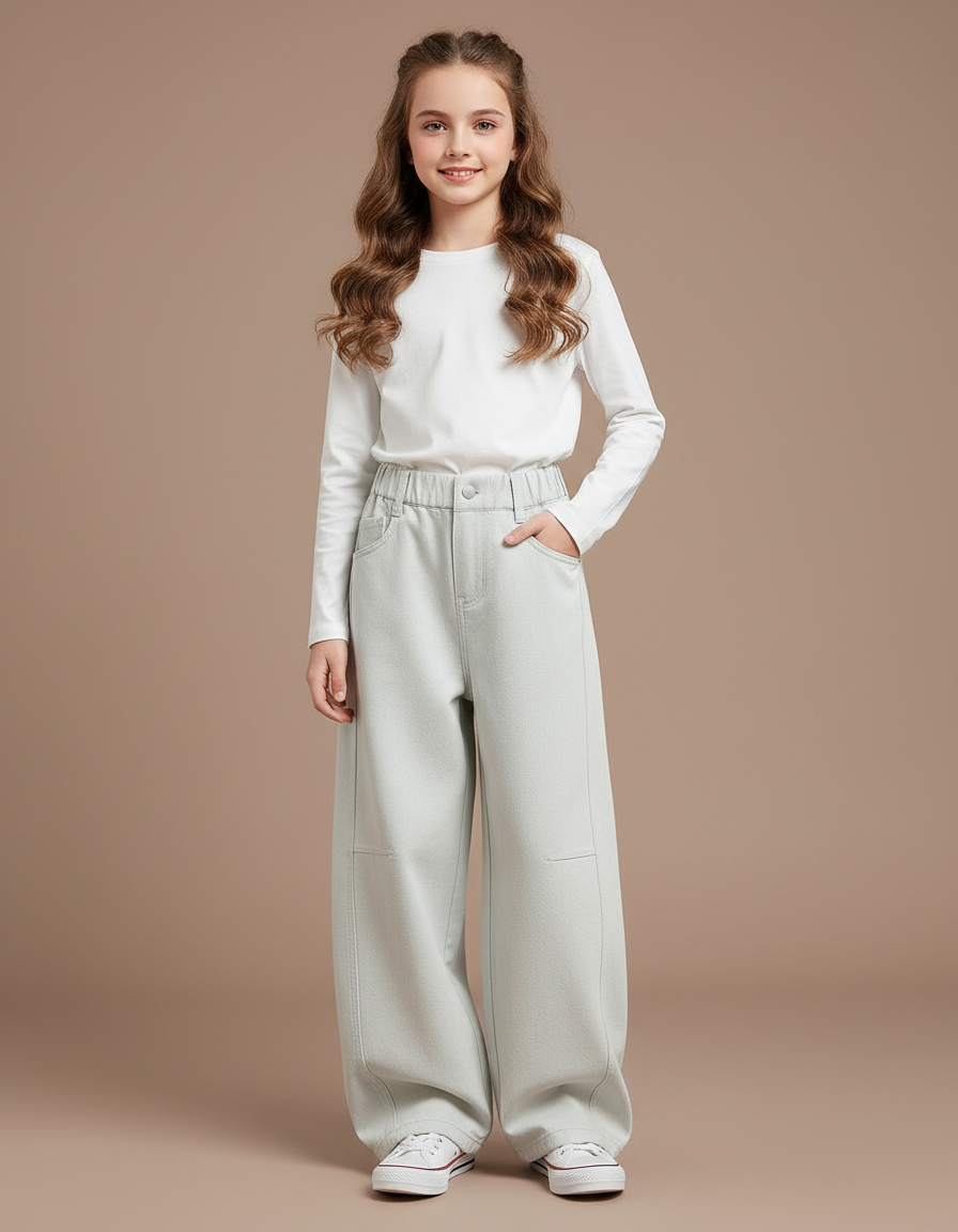 Pantalon Japonais Ample Bleu Ciel Large Fille - Jean
