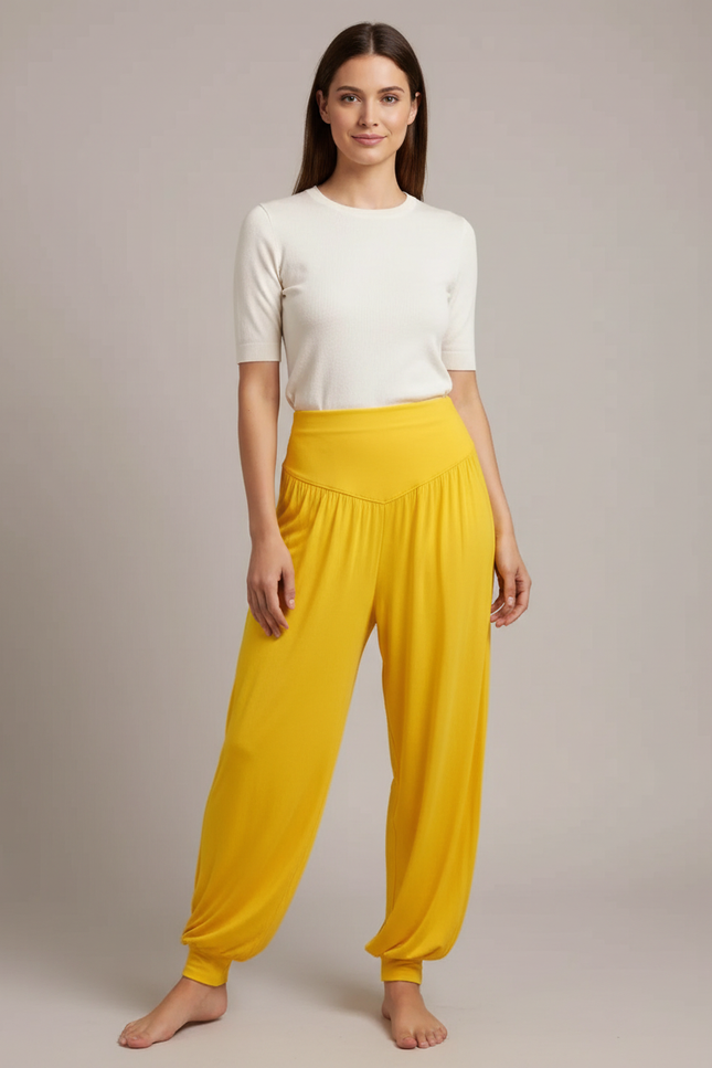 Pantalon Japonais Sarouel Fluide Jaune Ample Confortable - Viscose