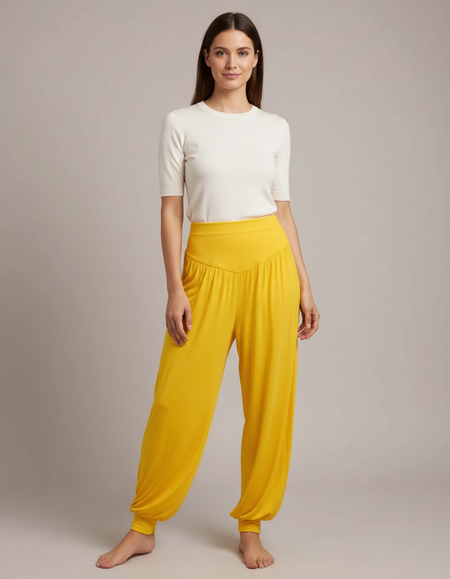 Pantalon Japonais Sarouel Fluide Jaune Ample Confortable - Viscose