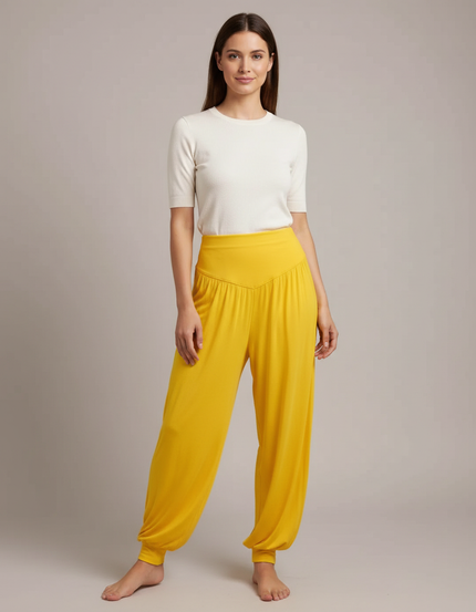Pantalon Japonais Sarouel Fluide Jaune Ample Confortable - Viscose