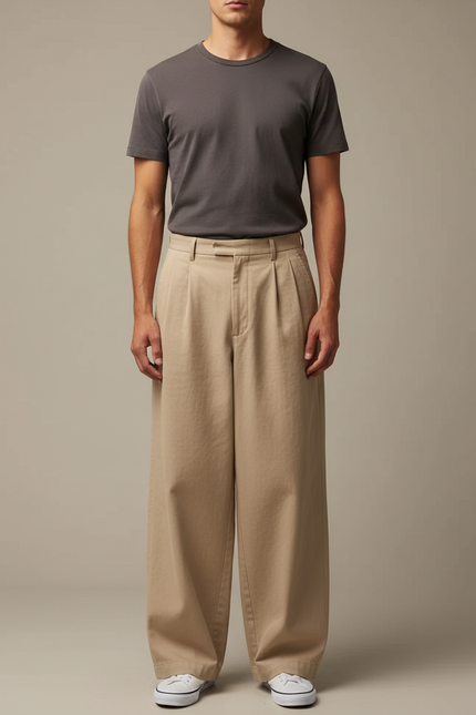 Pantalon Japonais Beige Ample Coton Homme Décontracté