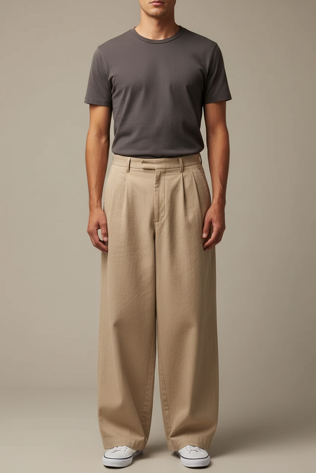 Pantalon Japonais Beige Ample Coton Homme Décontracté