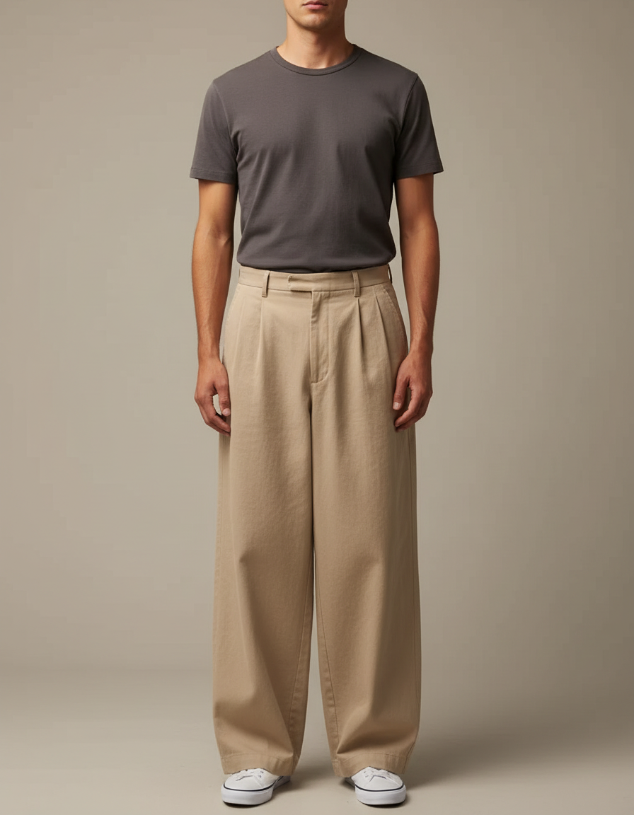 Pantalon Japonais Beige Ample Coton Homme Décontracté