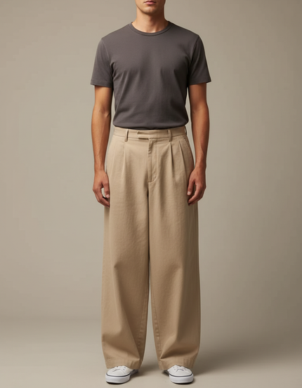 Pantalon Japonais Beige Ample Coton Homme Décontracté