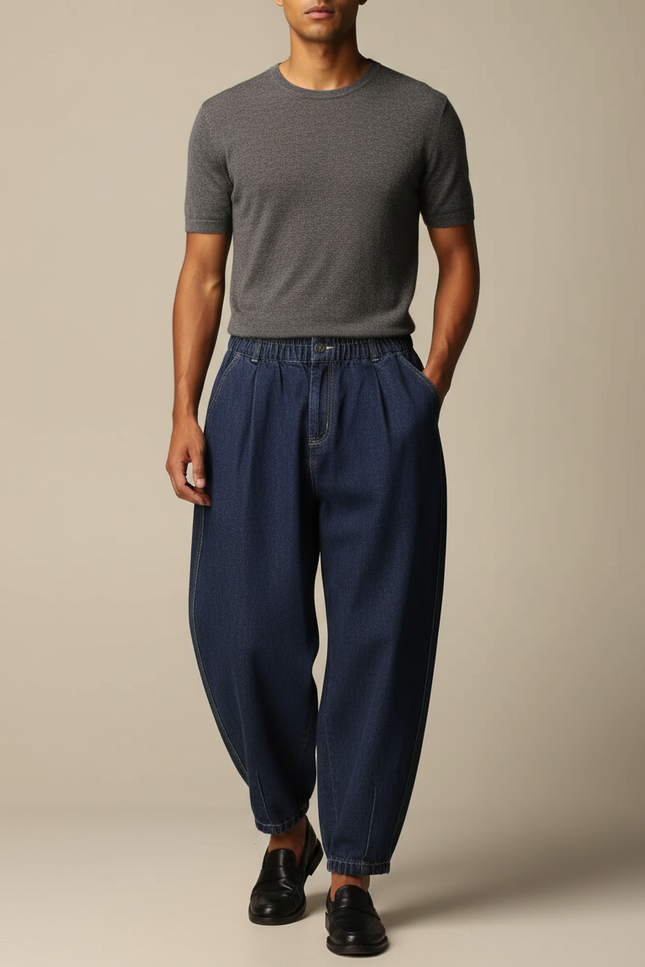 Pantalon Japonais Bleu Denim Ample Décontracté Homme - Marine Jean