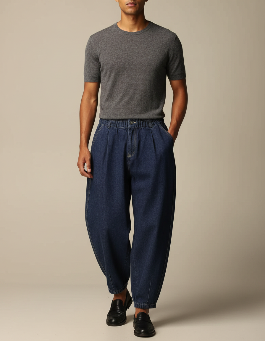 Pantalon Japonais Bleu Denim Ample Décontracté Homme - Marine Jean