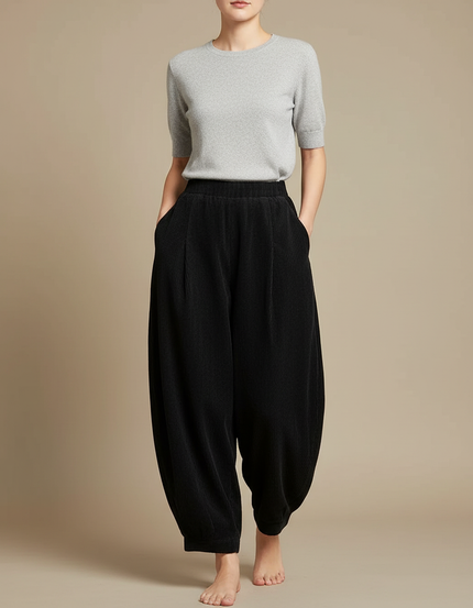 Pantalon Japonais Velours Côtelé Noir Ample Harem - Cordé