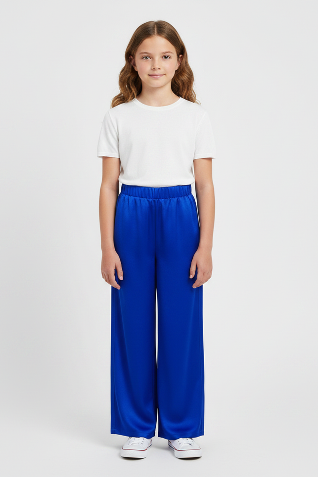 Pantalon Japonais Bleu Royal Satin Ample Fluide Fille