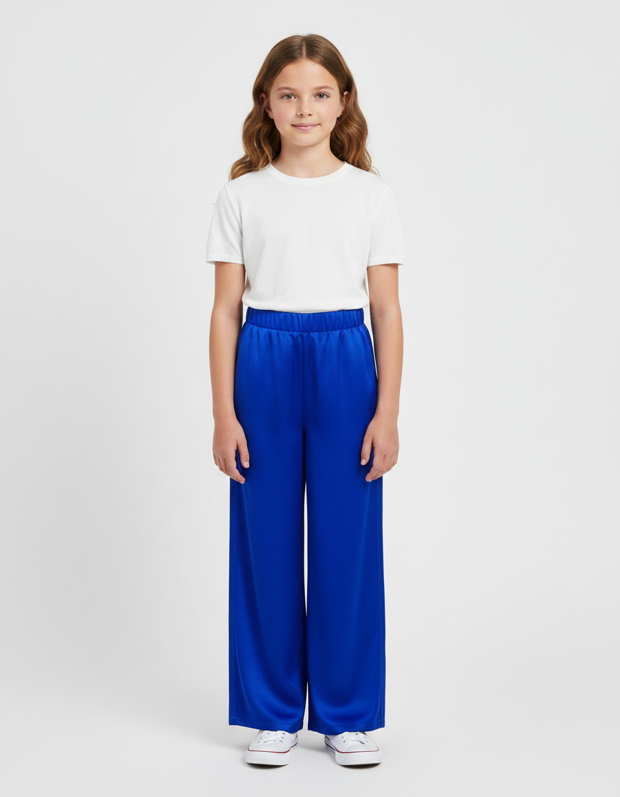 Pantalon Japonais Bleu Royal Satin Ample Fluide Fille