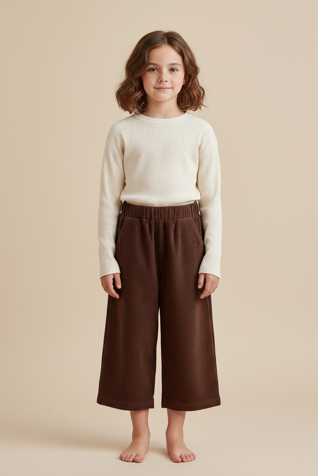 Pantalon Japonais Côtelé Marron Ample Décontracté Enfant - Cordé