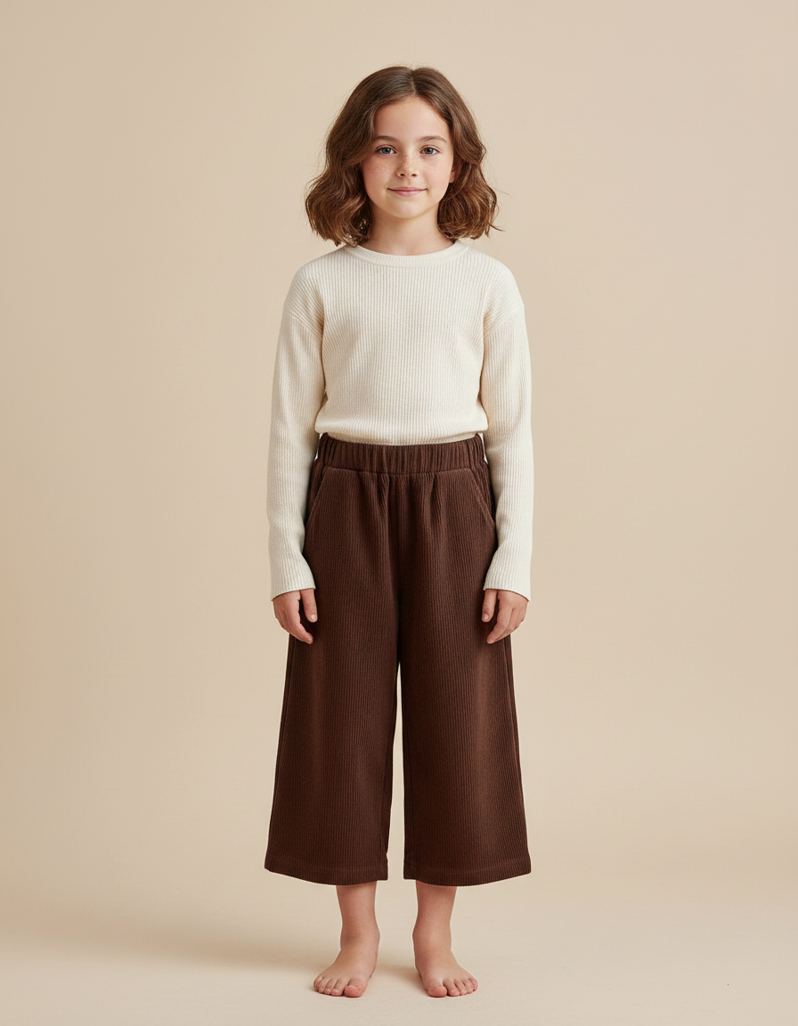 Pantalon Japonais Côtelé Marron Ample Décontracté Enfant - Cordé