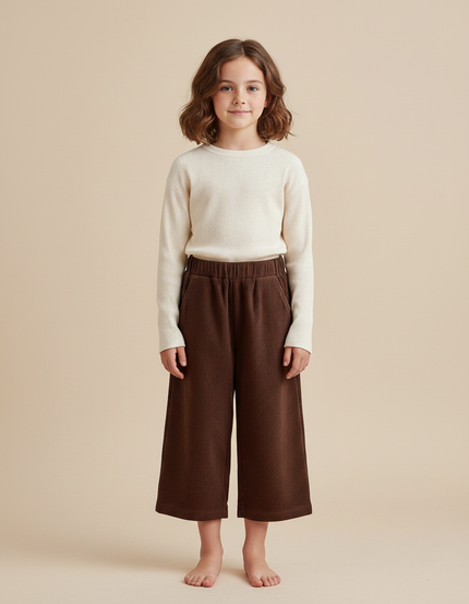 Pantalon Japonais Côtelé Marron Ample Décontracté Enfant - Cordé