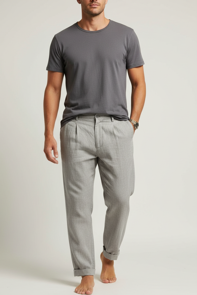Pantalon Japonais Gris Clair Plissé Décontracté Homme - Gabardine