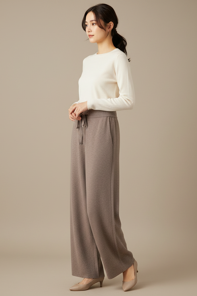 Pantalon Japonais Marron Laine Ample Tricoté Élastique