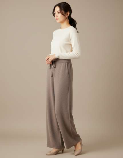 Pantalon Japonais Marron Laine Ample Tricoté Élastique