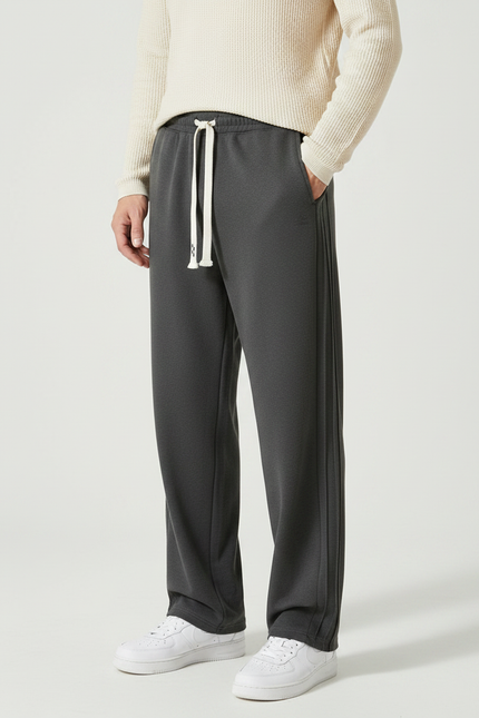 Pantalon Japonais Gris Droit Cordon Tricoté Décontracté - Molleton
