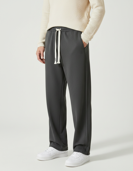 Pantalon Japonais Gris Droit Cordon Tricoté Décontracté - Molleton