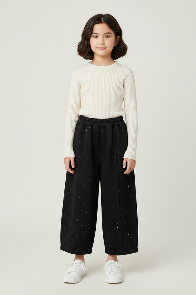 Pantalon Japonais Noir Large Pailleté Hiver Enfant - Molleton