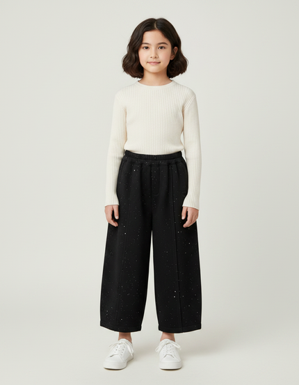 Pantalon Japonais Noir Large Pailleté Hiver Enfant - Molleton
