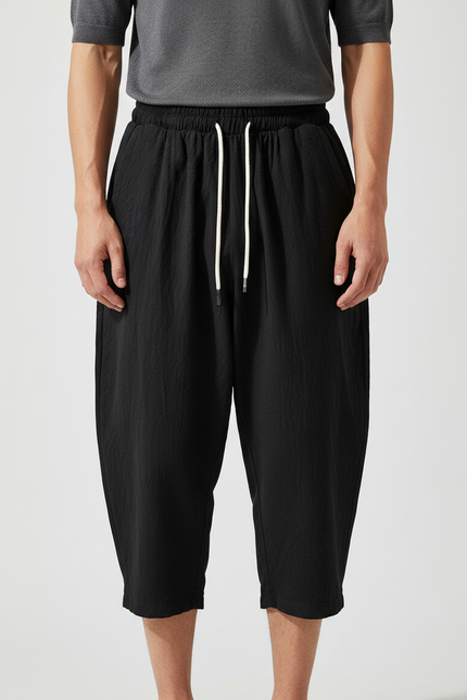 Pantalon Japonais Noir Fluide Ample Coton Homme