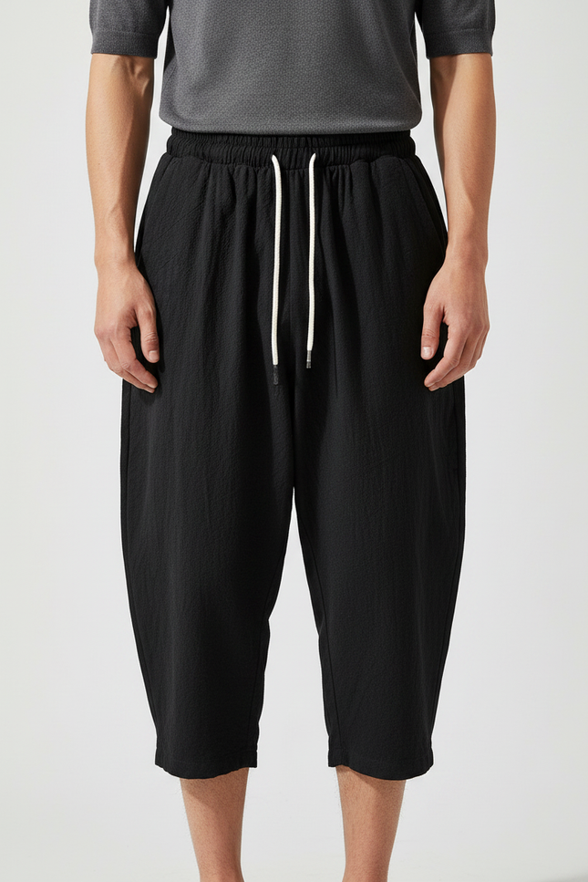 Pantalon Japonais Noir Fluide Ample Coton Homme