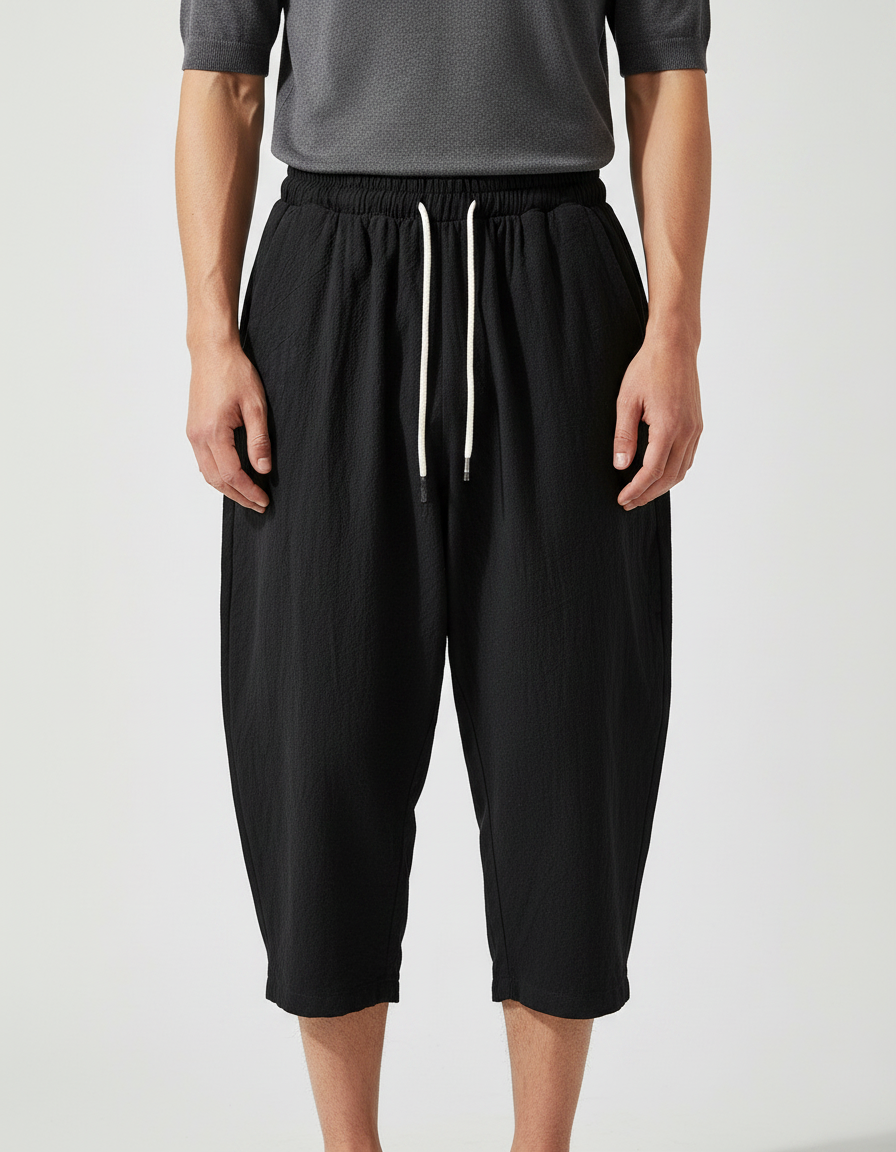 Pantalon Japonais Noir Fluide Ample Coton Homme