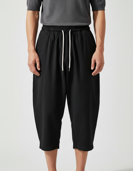 Pantalon Japonais Noir Fluide Ample Coton Homme